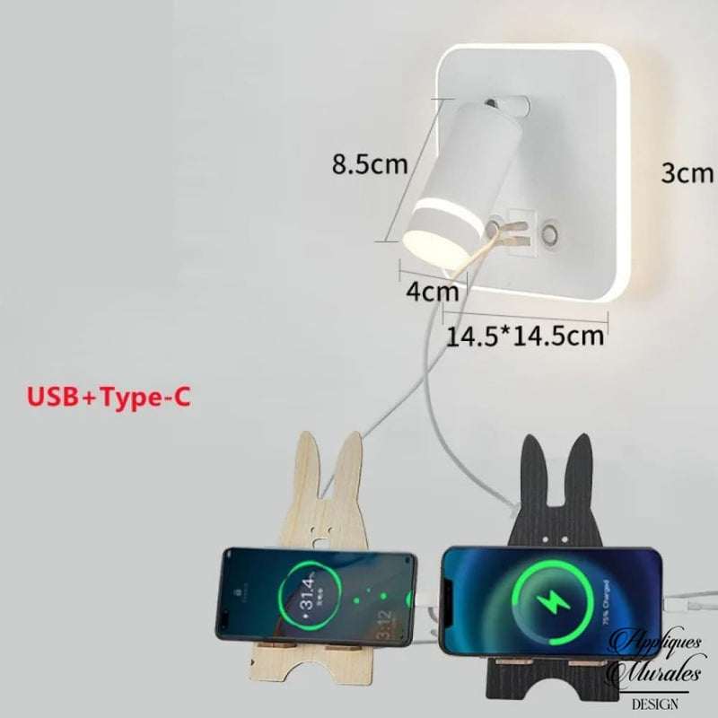 Applique murale avec liseuse et prise pour charger telephone